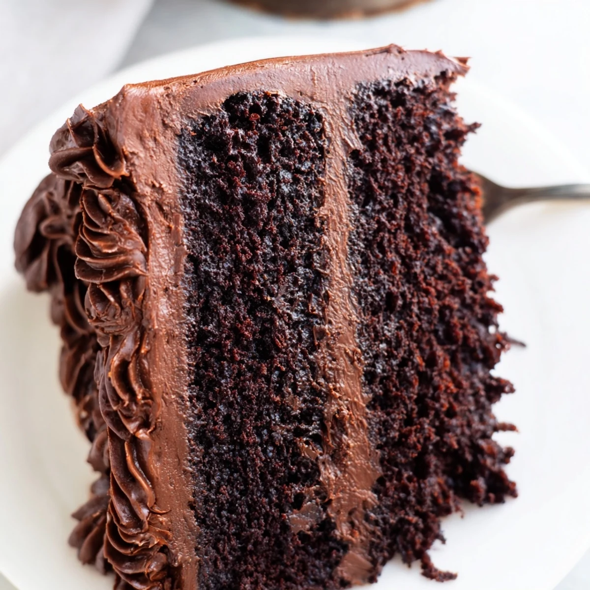 Decadent Matilda chocolate cake with rich fudge frosting and swirled decorative swoops