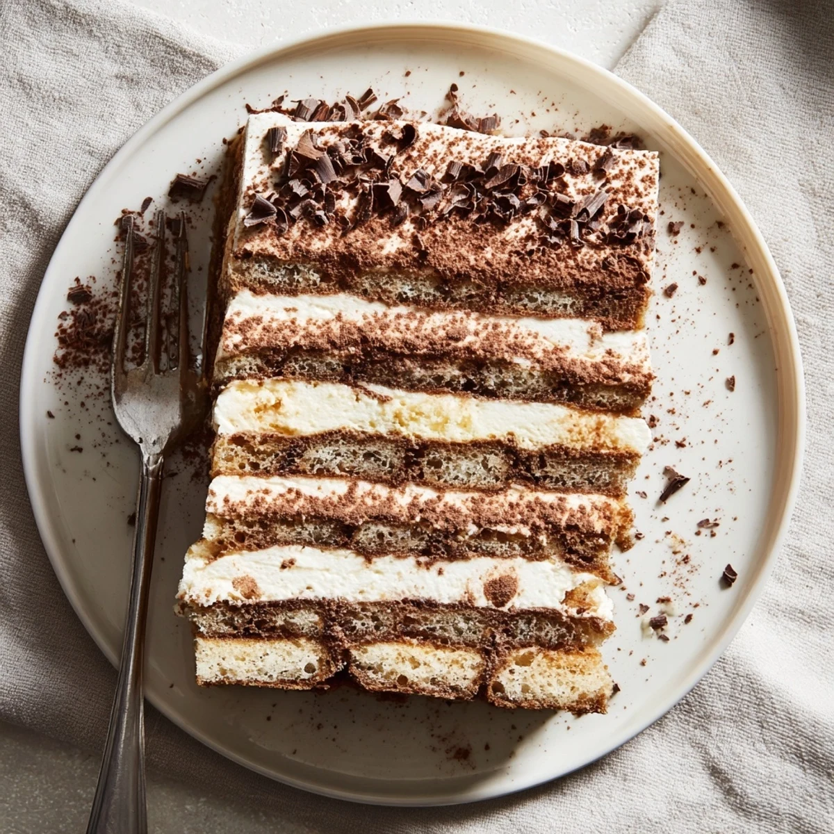 Homemade tiramisu cake with layers of coffee-soaked sponge and mascarpone cream