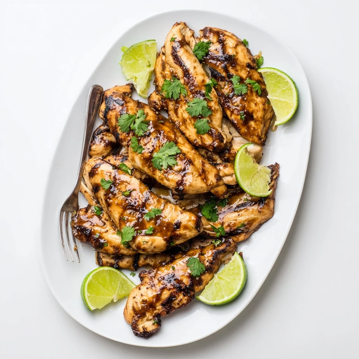 Perfectly grilled spicy honey lime chicken with caramelized char marks and fresh cilantro garnish