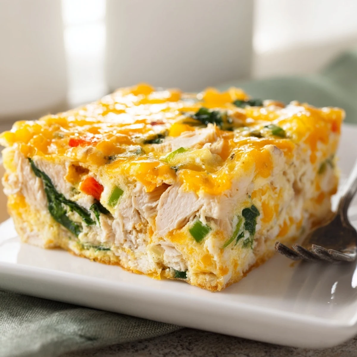 Fluffy high protein egg casserole fresh from the oven with cottage cheese
