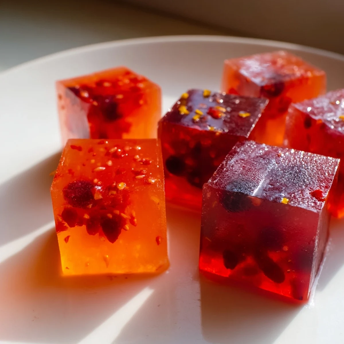 Vibrant Collagen Fruit Jellies dusted with citrus zest ready for healthy snacking